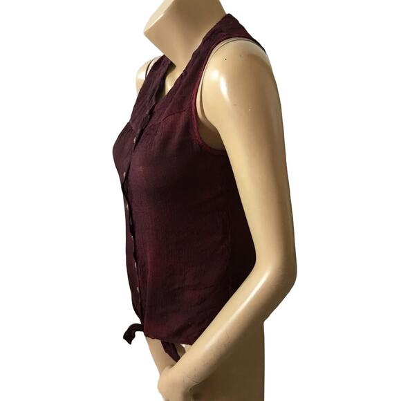 PERSEPTION CONCEPT Womens Size Small Burgundy Sleeveless Button Up Tied Shirt - Picture 2 of 5